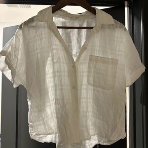 White Short Sleeve Button-Up Shirt